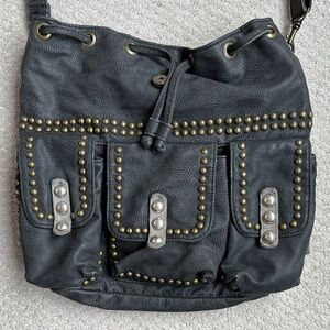 Free People Studded Black Leather Shoulder Bag